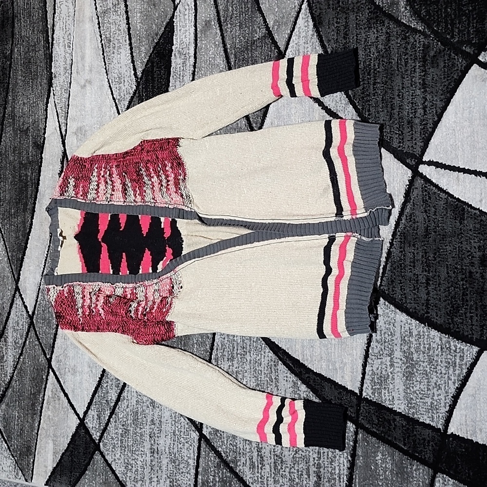 BKE AZTEC METALLIC SHIMMER OPEN CARDIGAN SWEATER